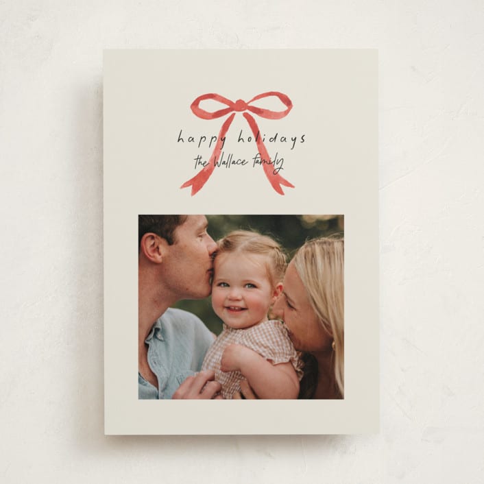 "Painted Bow" - Holiday Cards in Peppermint by Laura Hankins - Front