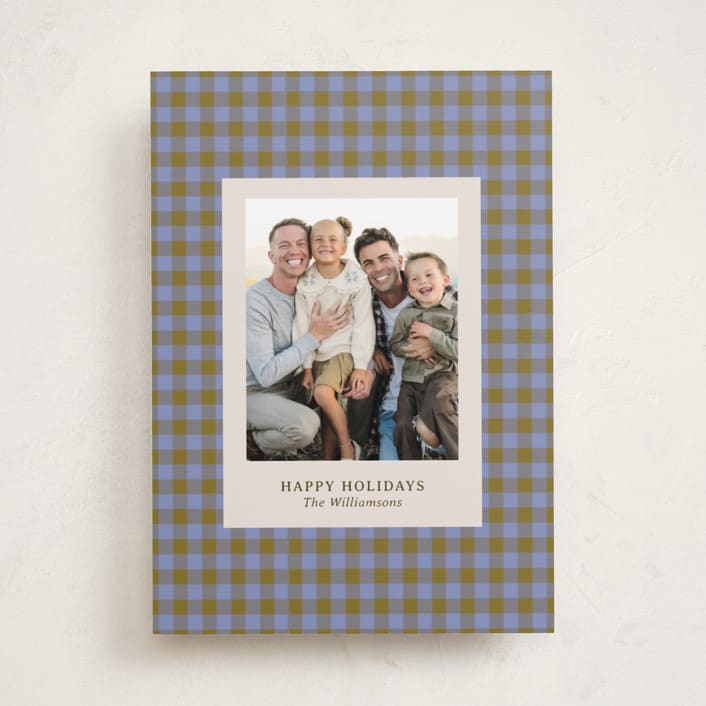 "Cozy Gingham" - Holiday Cards in Blueberry by Beth Vassalo - Front