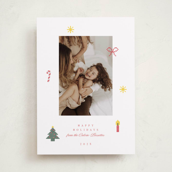 "Cross Stitch Christmas" - Holiday Cards in Snow by Claire - Front