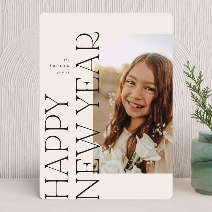 "Joy and Cheer" - Holiday Cards in Coal by Leah Bisch - Front
