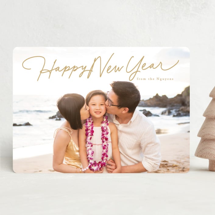 "Casual Scripted" - Holiday Cards in Butterscotch by Everett Paper Goods - Front