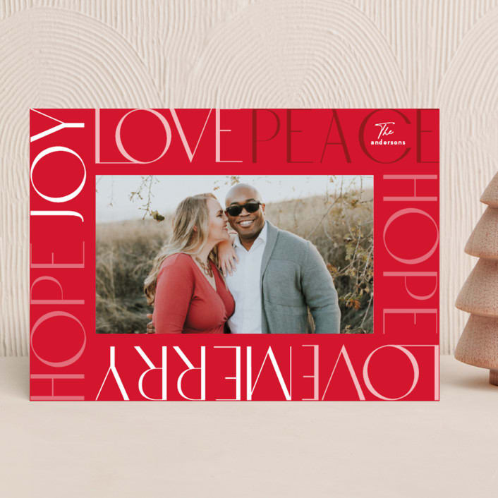 "Wordy Frame" - Holiday Cards in Cherry by Phrosné Barwood - Front
