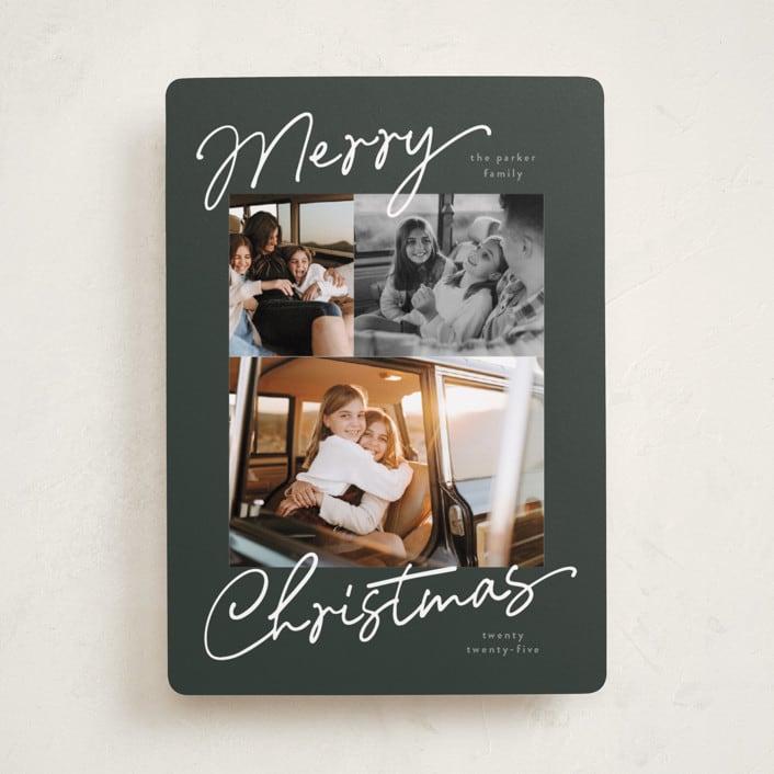 "Scripted Trio" - Holiday Cards in Evergreen by Pixel and Hank - Front