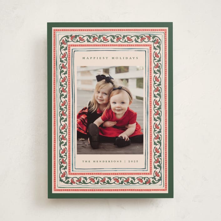 "Festive Block Print" - Holiday Cards in Caramel by Teju Reval - Front
