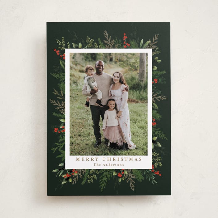 "Classic Greenery" - Holiday Cards in Holly Berry by Susan Moyal - Front
