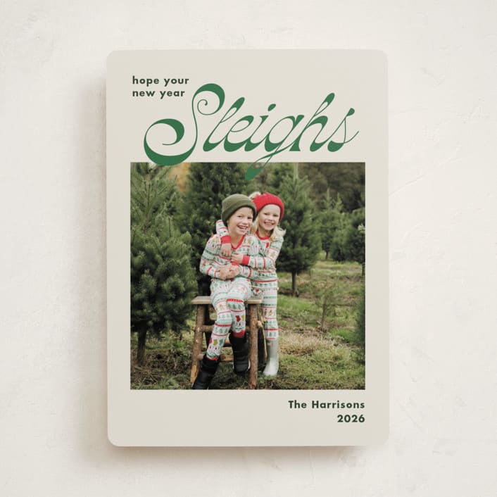 "Sleighs" - Holiday Cards in Evergreen by Megan Davis - Front