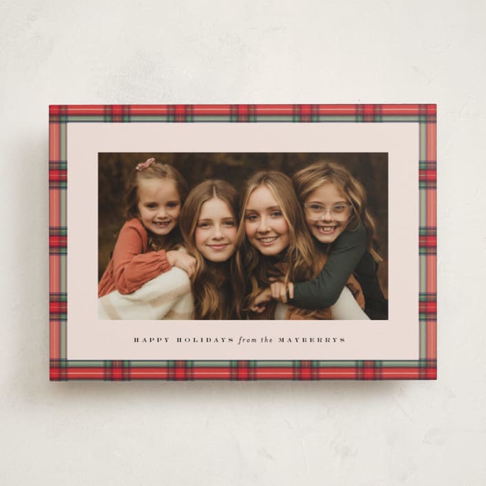 "Taffeta Tartan" - Holiday Cards in Holly Berry by Olivia Kanaley Inman - Front