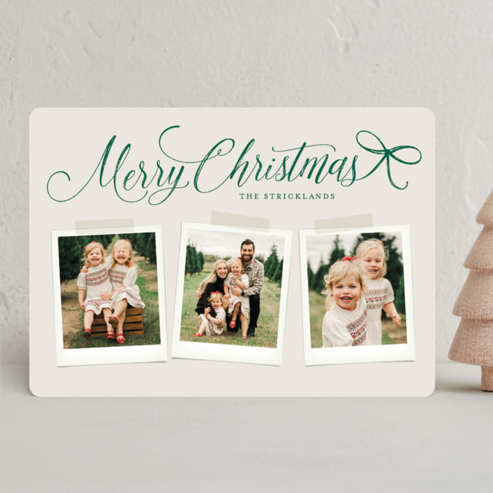 "Scripted Red Bow" - Holiday Cards in Evergreen by Hooray Creative - Front
