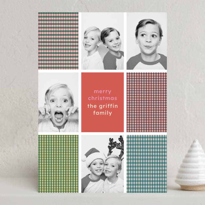 "Modern Plaid" - Holiday Cards in Candy by Kelly Watkins - Front