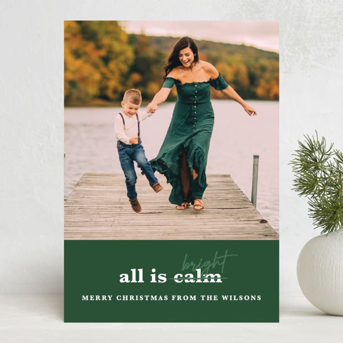 "Bright Edit" - Holiday Cards in Evergreen by Corie Page - Front