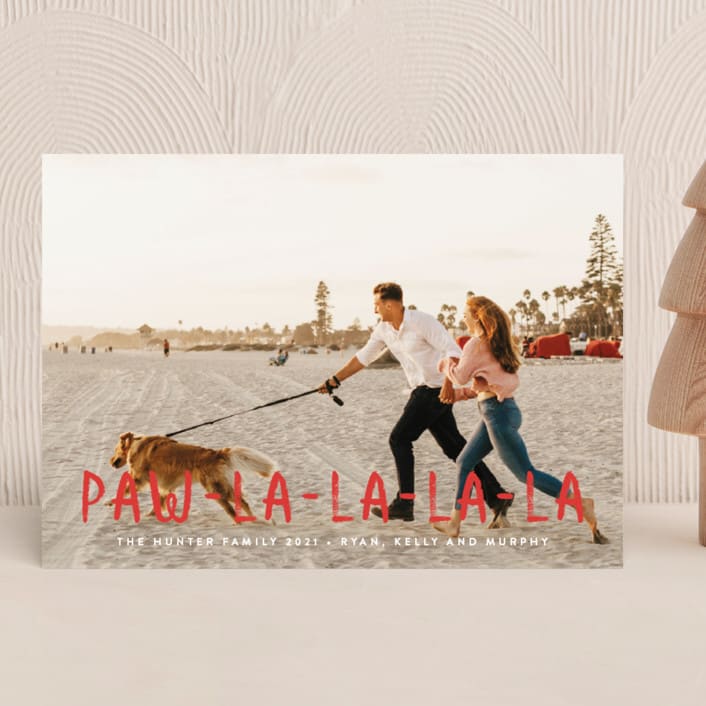 "Paw La La" - Holiday Cards in Santa's Hat by Erica Krystek - Front