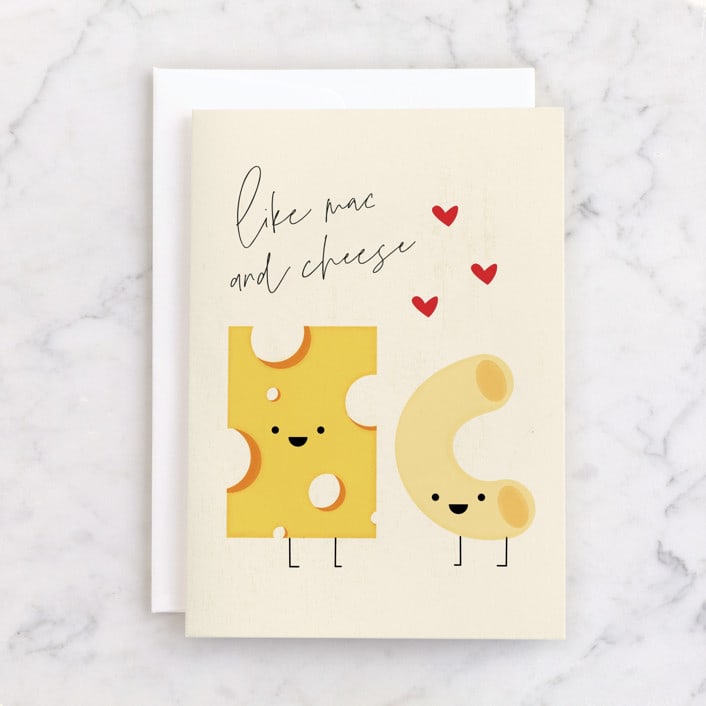 "Like Mac and Cheese" - Single Greeting Cards in Macaroni by Laura Bercovich - Front