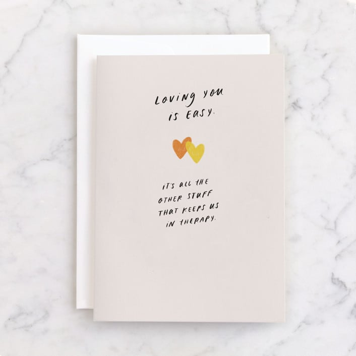 "Couple's Therapy" - Single Greeting Cards in Peach by Chelsea Petaja - Front