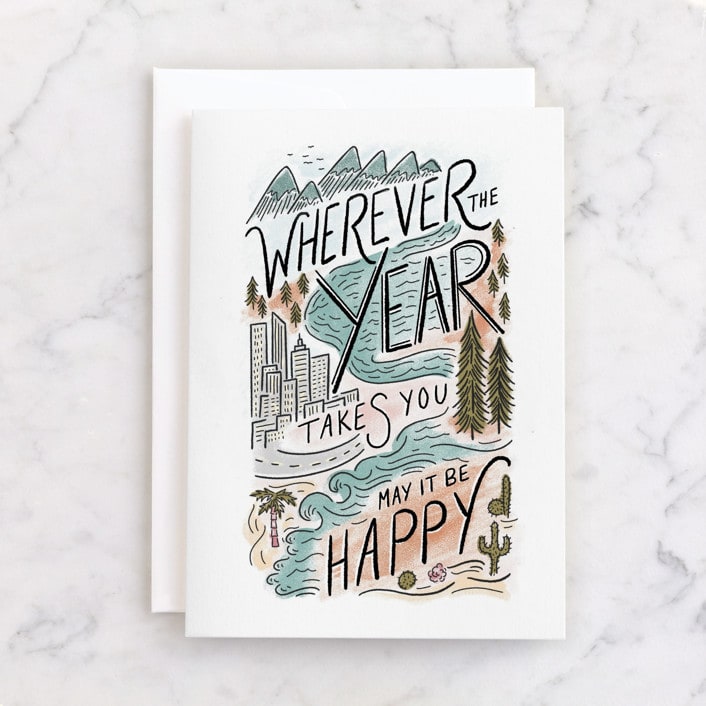 "Where the Year Leads" - Single Greeting Cards in River by Shiny Penny Studio - Front