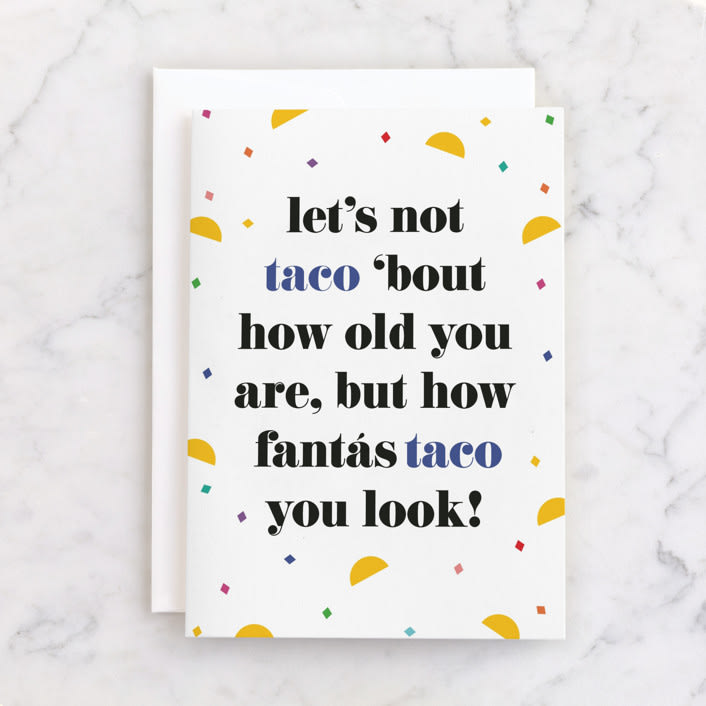 "fantastaco" - Single Greeting Cards in Confetti by Tanya Lee of Frooted Design - Front