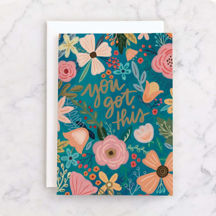"You Got This - Floral" - Single Greeting Cards in Peach by Noonday Design - Front