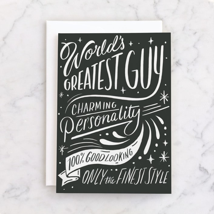 "Greatest Guy" - Single Greeting Cards in Slate by Hannah Williams - Front