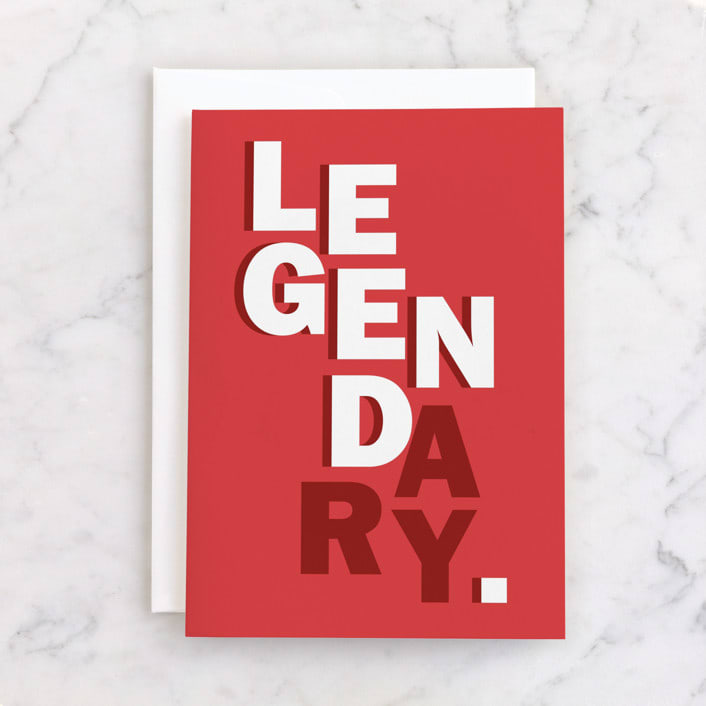 "Legendary" - Single Greeting Cards in Red by Emily Kariniemi - Front