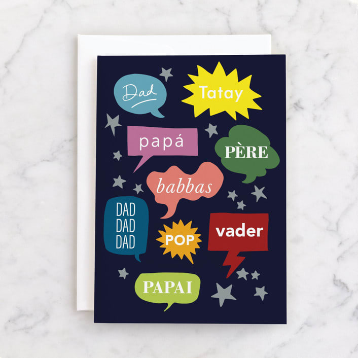 "Dad in every language" - Single Greeting Cards in Navy by Lauren Richel Kelly - Front