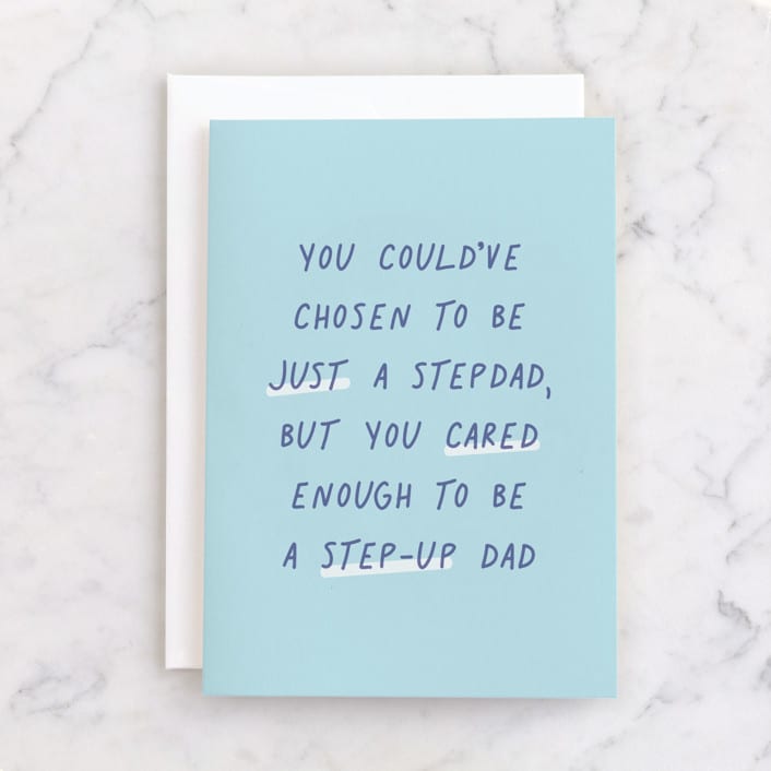 "Step Up Dad" - Single Greeting Cards in Aqua by Shannon Kohn - Front