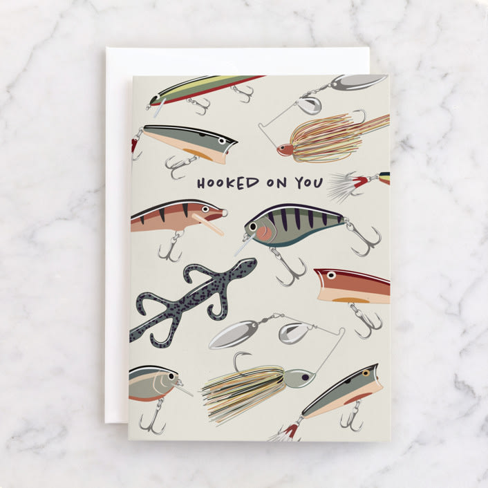 "Hooked on You" - Single Greeting Cards in Taupe by Townsend Majors - Front