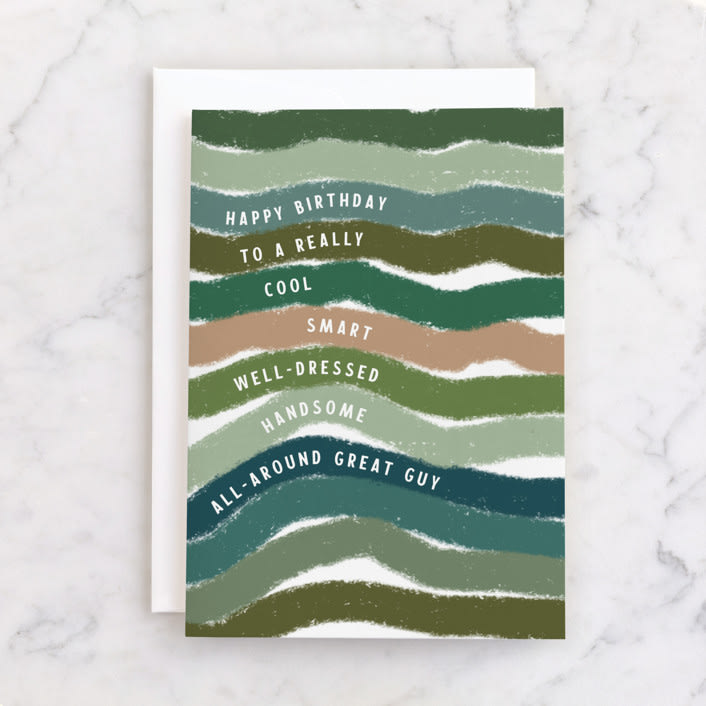 "Bold Stripes" - Single Greeting Cards in Sage by Kelly Watkins - Front