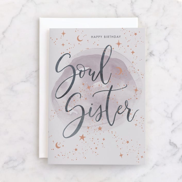 "Soul Sister" - Single Greeting Cards in Lavender by Ink Moth Creative - Front