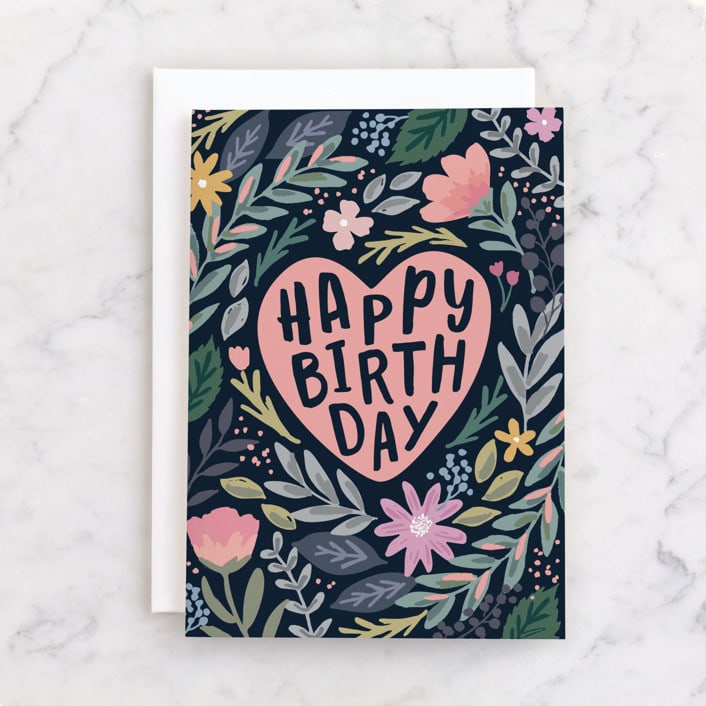 "Heart and Floral" - Single Greeting Cards in Gold by Hooray Creative - Front