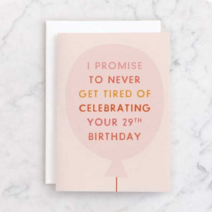 "29 Forever" - Single Greeting Cards in Blush by Shari Margolin - Front