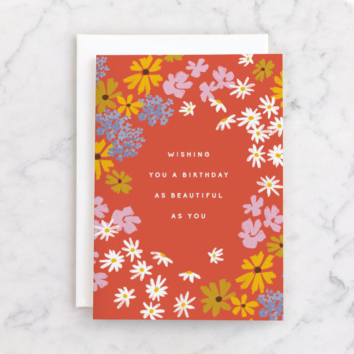 "Wildflowers" - Single Greeting Cards in Nectarine by Olivia Kanaley Inman - Front