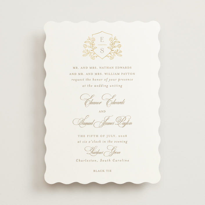 "Gold Crest" - Wedding Invitations in Ivory by Mansi Verma - Front