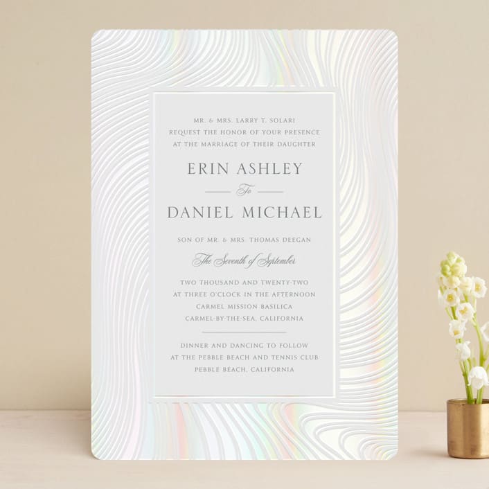 "Lined" - Gloss-Press® Wedding Invitations in Cloud by Erin Deegan - Front
