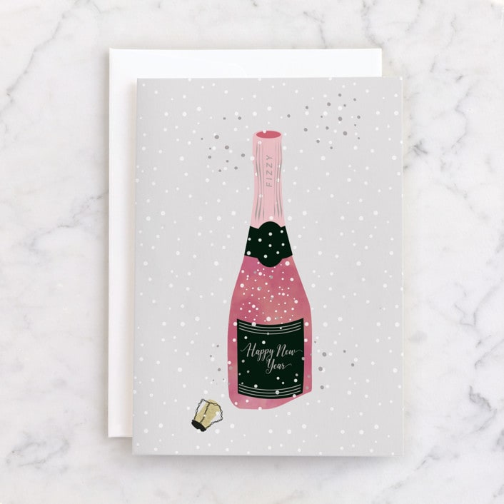 "New Year Bubbles" - Single Greeting Cards in Rouge by Jan Shepherd - Front