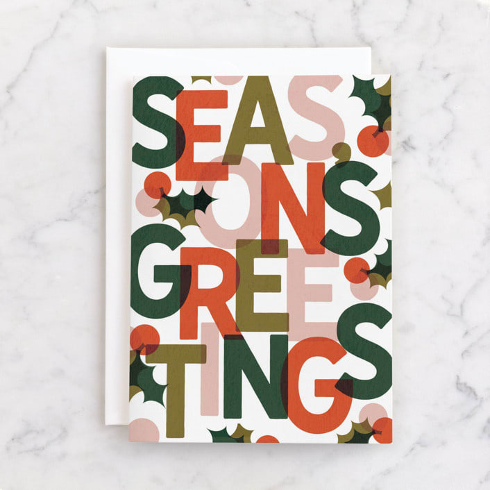 "Color Block Season's Greetings" - Single Greeting Cards in Persimmon by Lissabeth Anglin - Front