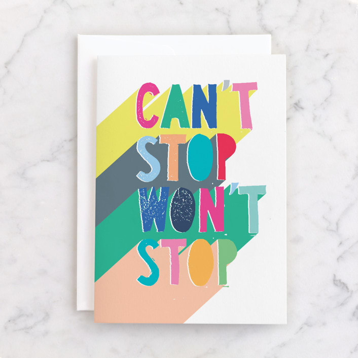 "Cant Stop" - Single Greeting Cards in Lemon by Katy Clemmans - Front