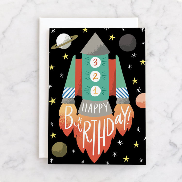 "3, 2, 1 Lift Off!" - Single Greeting Cards in Outer Space by Alethea and Ruth - Front