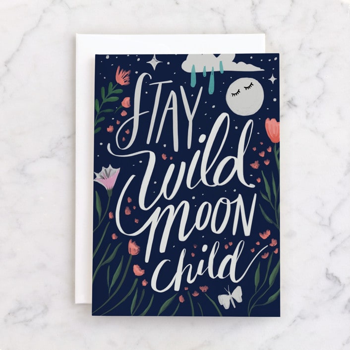 "Moonchild" - Single Greeting Cards in Grape by Hannah Williams - Front
