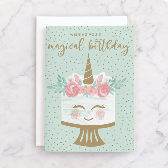 "Unicorn Magic" - Single Greeting Cards in Mint by silverscreen studio - Front