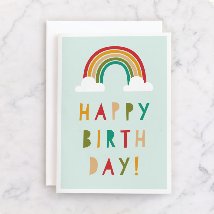 "Rainbow Wishes" - Single Greeting Cards in Sky by Katherine Moynagh - Front