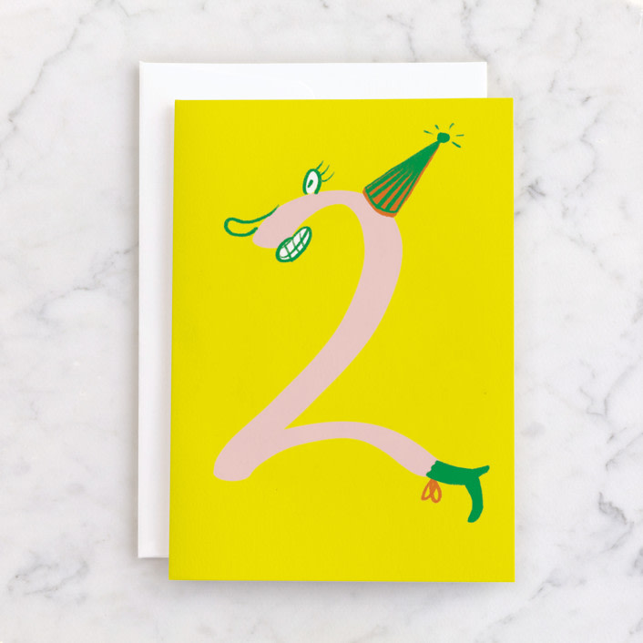 "Wonderfully two" - Single Greeting Cards in Lemon by Courtney Knight - Front