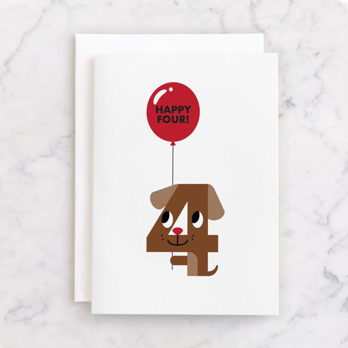 "Happy Four" - Single Greeting Cards in Crimson by mo kelley - Front