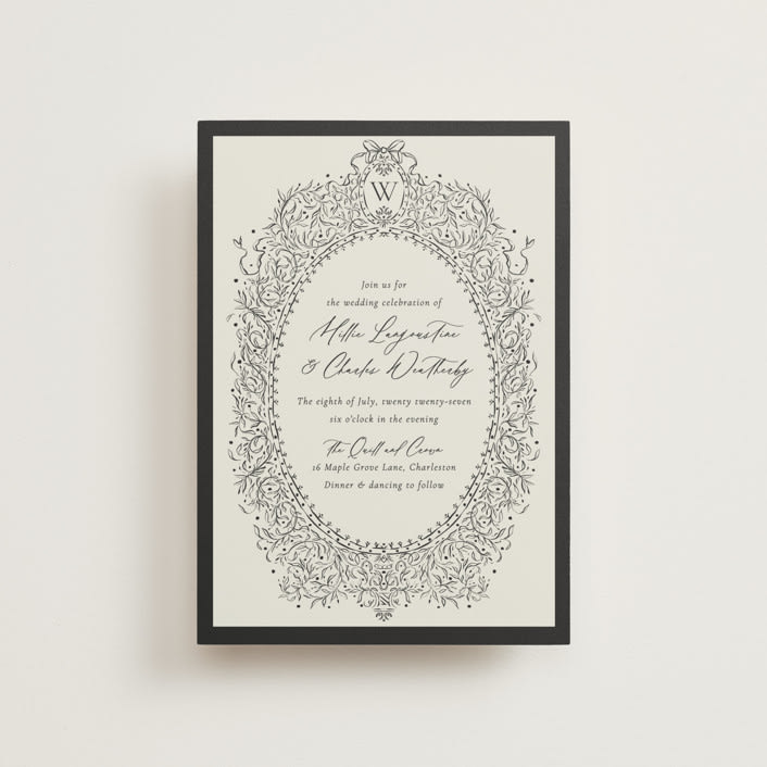 "Ornate sketched frame" - Wedding Invitations in Latte by Jackie Crawford - Front