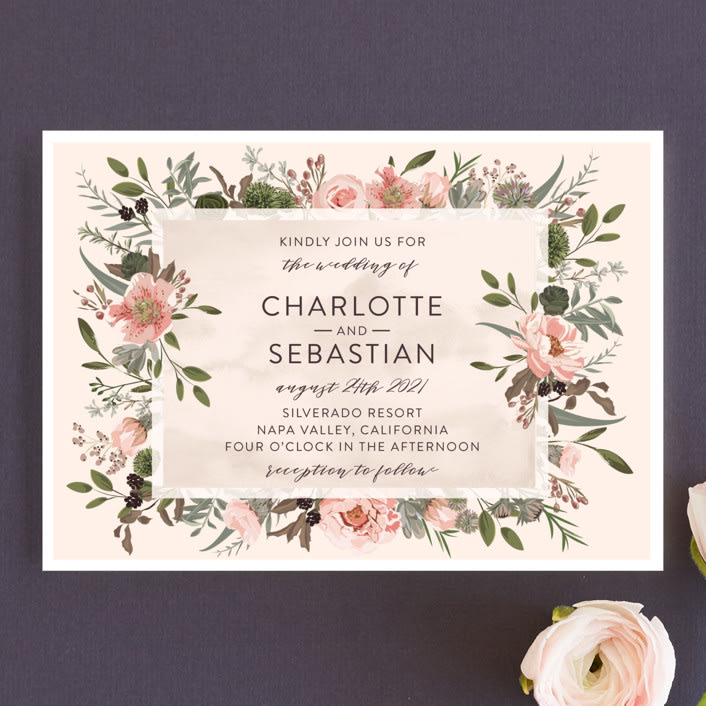 "Desert Blooms" - Wedding Invitations in Blush by Susan Moyal - Front