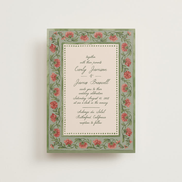 "Wedding Tapestry" - Wedding Invitations in Coral Fern by Chris Griffith - Front
