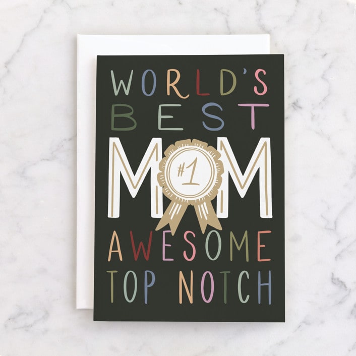 "#1 Mom ribbon" - Single Greeting Cards in Midnight by Alethea and Ruth - Front