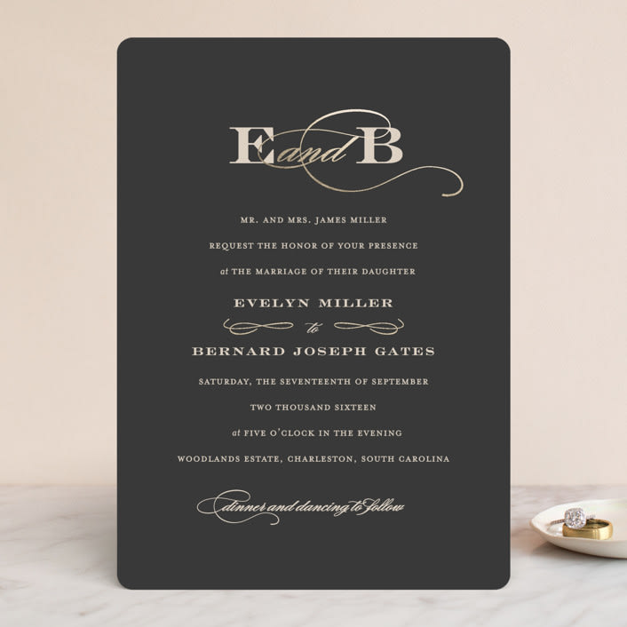 "Dashing" - Wedding Invitations in Charcoal by Sara Hicks Malone - Front