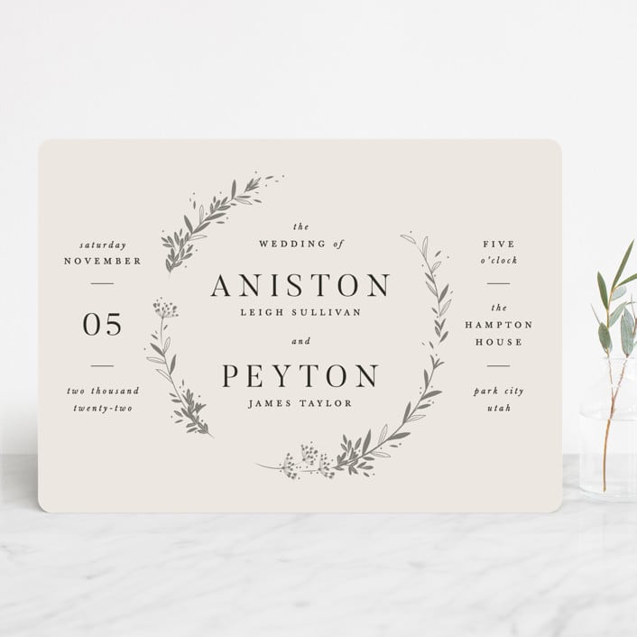 "Encircled Wreath" - Wedding Invitations in Fog by Robert and Stella - Front