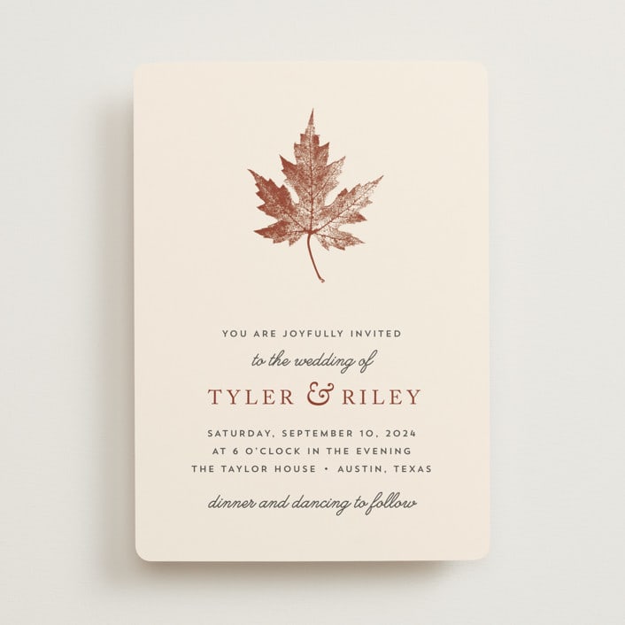 "Leaf Print" - Wedding Invitations in Rust by Katharine Watson - Front
