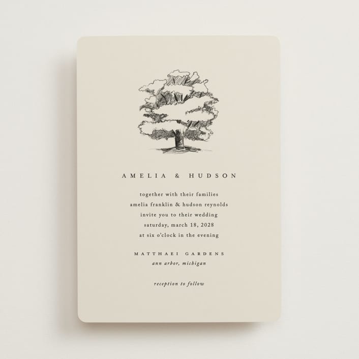 "White Oak" - Wedding Invitations in Dove by Amy Kross - Front