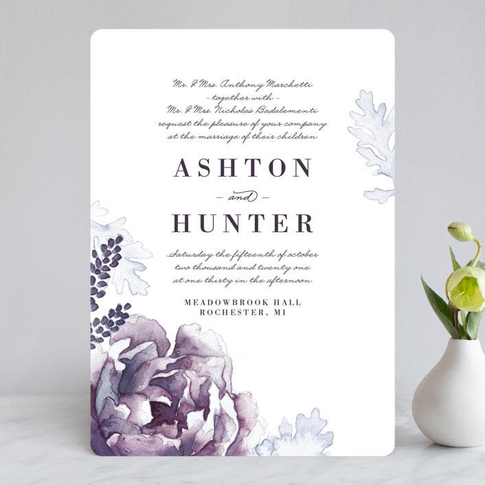 "Evening Bloom" - Wedding Invitations in Eggplant by Snow and Ivy - Front